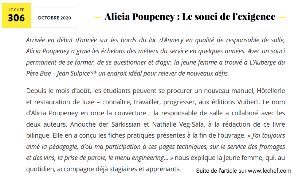 Alicia Poupeney Hôtellerie et restauration de luxe exigeance