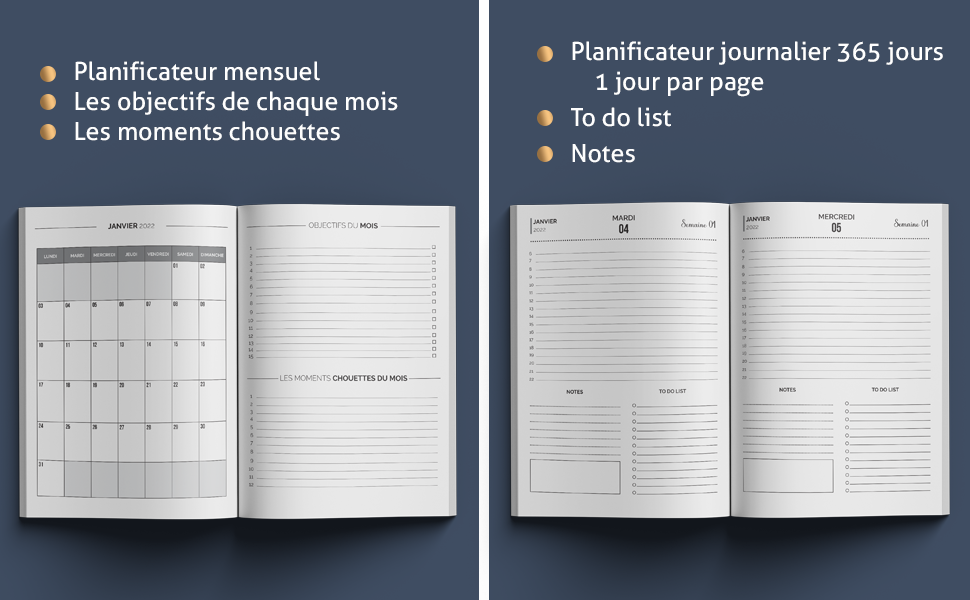 Agenda 2022 journalier a4 noir 1 jour par page janvier décembre 2022 planificateur journalier 2022