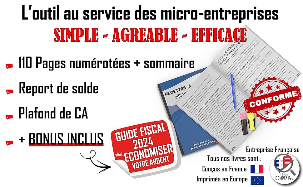 Livre de compte auto micro entrepreneur recettes achats recette dépense microentreprises bleu noir